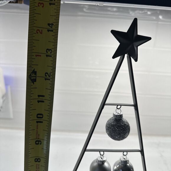 Metal Triangle Shape A Framed Christmas Tree w/Silver Hanging Ornaments 14.5" - Picture 9 of 10